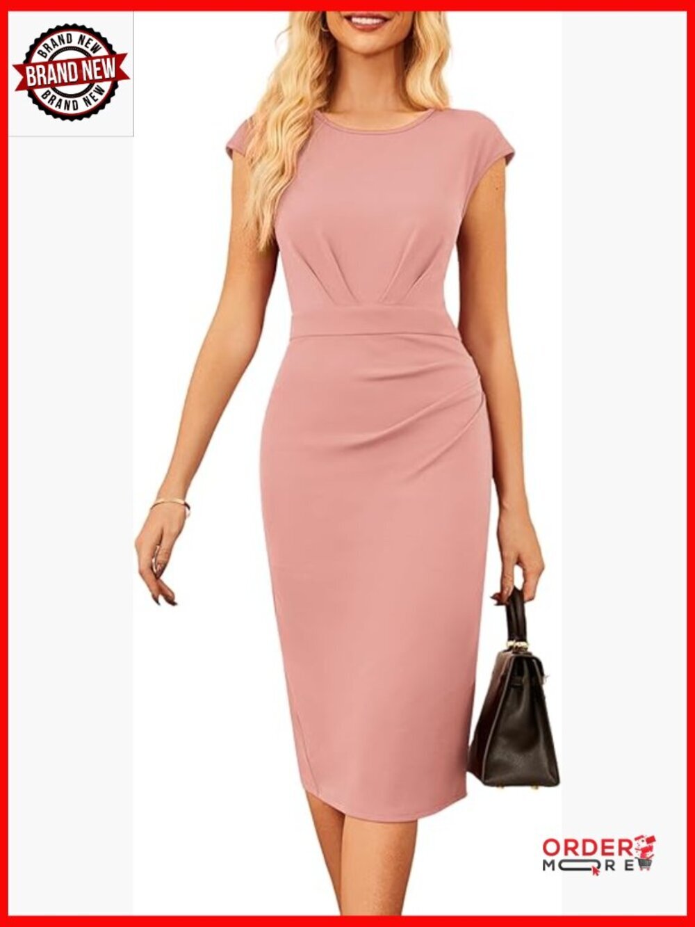 Cap Sleeve Sheath Bodycon Midi Dress Ruched Business Office Pencil Dress